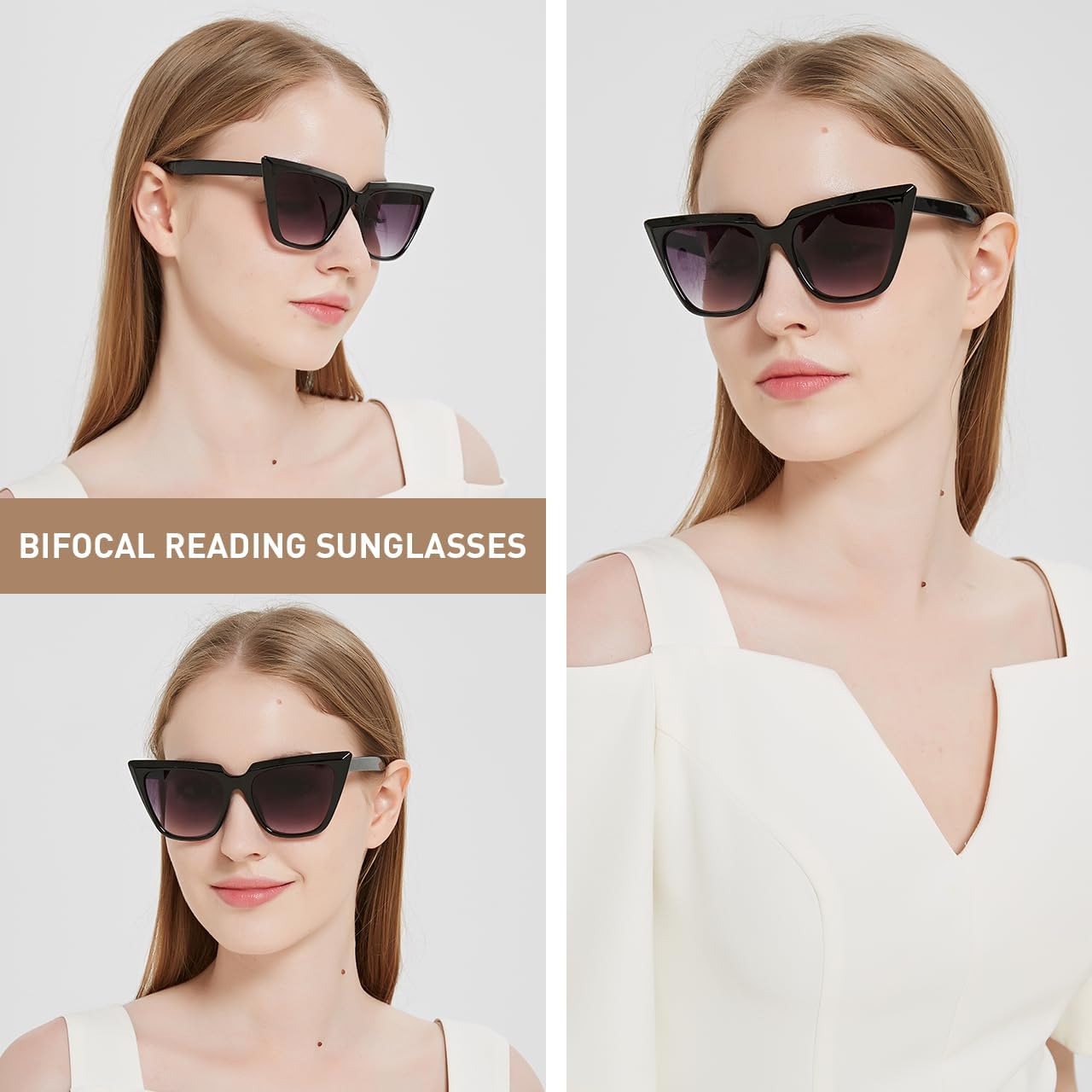 ZUVGEES 3 Pack Cat eye Oversized Bifocal Reading Sunglasses for Women and Men with Spring Hinge Sun Readers Outdoor Glasses