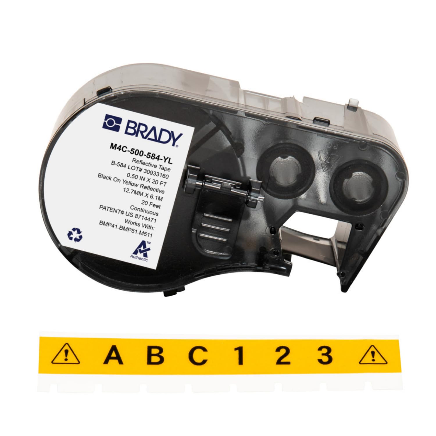 Brady Nastro Etichettatrice per Stampanti M410, M510, M511 – Etichette Industriali Autoadesive – Nero su Giallo (12,70 mm x 6,10 m) – M4C-500-584-YL
