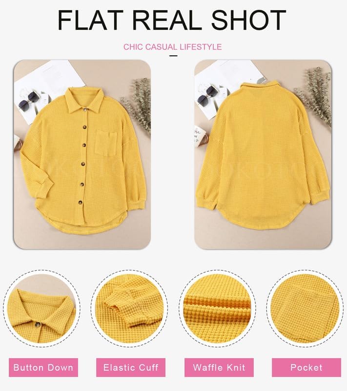 Dokotoo Womens Waffle Knit Shacket Jacket Casual Long Sleeve Button Down Shirts Dressy Blouses Tops - Image 5