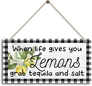 “When Life Gives You Lemons, Grab Tequila and Salt” Wood Blessed Sign for Home Decor Shelf, Farmhouse Blessed Wooden Sign Farmhouse Wall Decor, Blessed Home Decor Sign 10x5 Inch