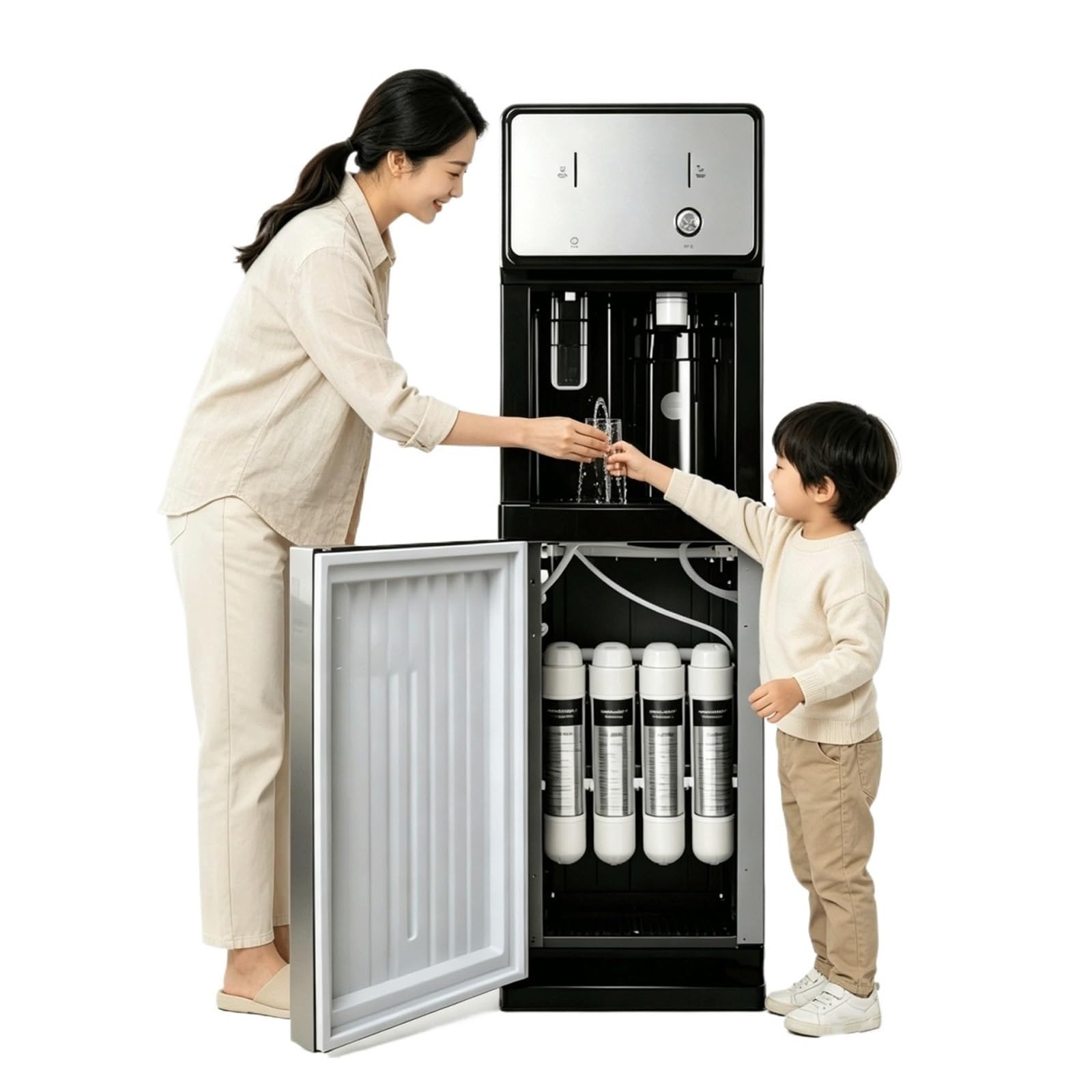 Dispensador De Agua 3 En 1 Sin Botellas Conectado A La Red con Filtración De 4 Etapas,Enfriador De Agua Caliente Y Fría para Guarderías,Preescolares Y Hogares,Reemplazo Fácil De Filtros