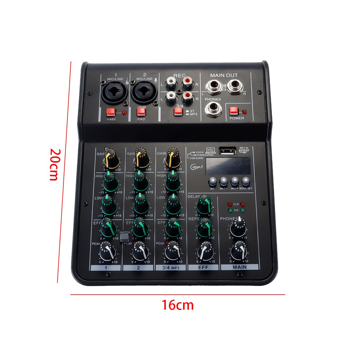 4-kanałowy mikser audio DJ, do mikrofonu komputerowego, miksera, audio do sceny studyjnej na żywo