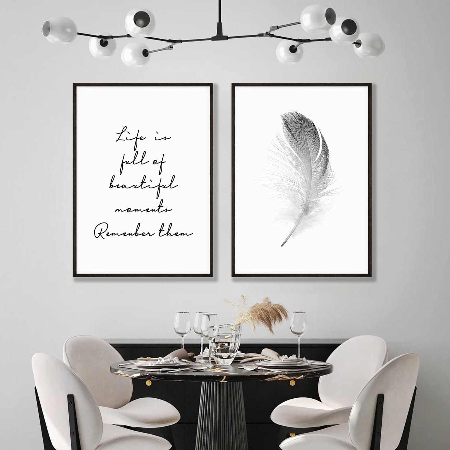 YJYCLD Black and White Feather Posters Canvas Wall Art Prints Minimalist Poster Pictures Life Quote Paintings for Living Room Bedroom Office Wall Decor Art 12x16 inch Unframed Set of 3