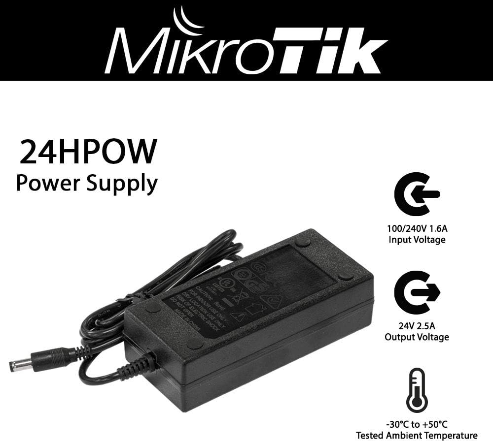 Mikrotik 24HPOW Mikrotik High Power Supply 24V 38 watt Routerboards, (1.6 amp) Supports All Routerboards Heavy Duty Switching Power Supply with 2.1mm DC Plug