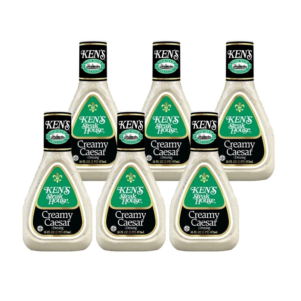 Ken’s Steakhouse Dressing, Creamy Caesar Dressing, Gluten Free Dressing for Salads or Spreads, 16 FL OZ Bottle (Pack of 6)