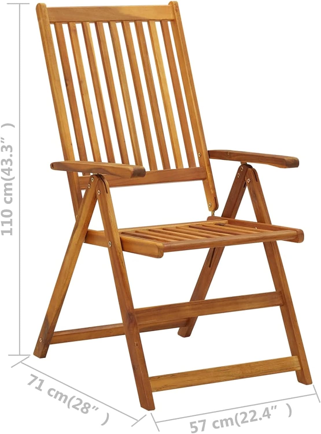 Tidyard Garden Chair Set of 2, Solid Acacia Wood Outdoor Reclining Chairs with Adjustable Backrest, Foldable Patio Seating for Garden and Terrace
