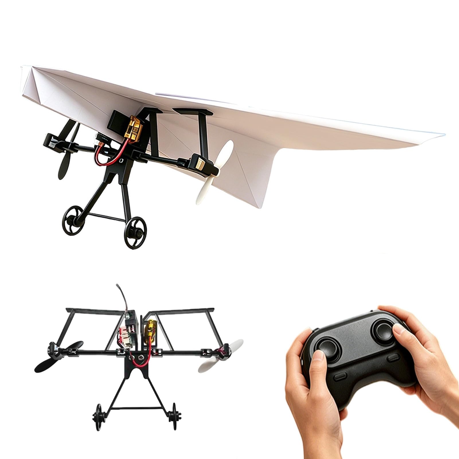 Rc Paper Airplane Kit, Remote Control Paper Airplane Kit with Gyro Stabilizer, DIY Electric RC Plane Power Module with Dual Propellers, Papers Aircraft Launcher Transmitter Component 1 Set