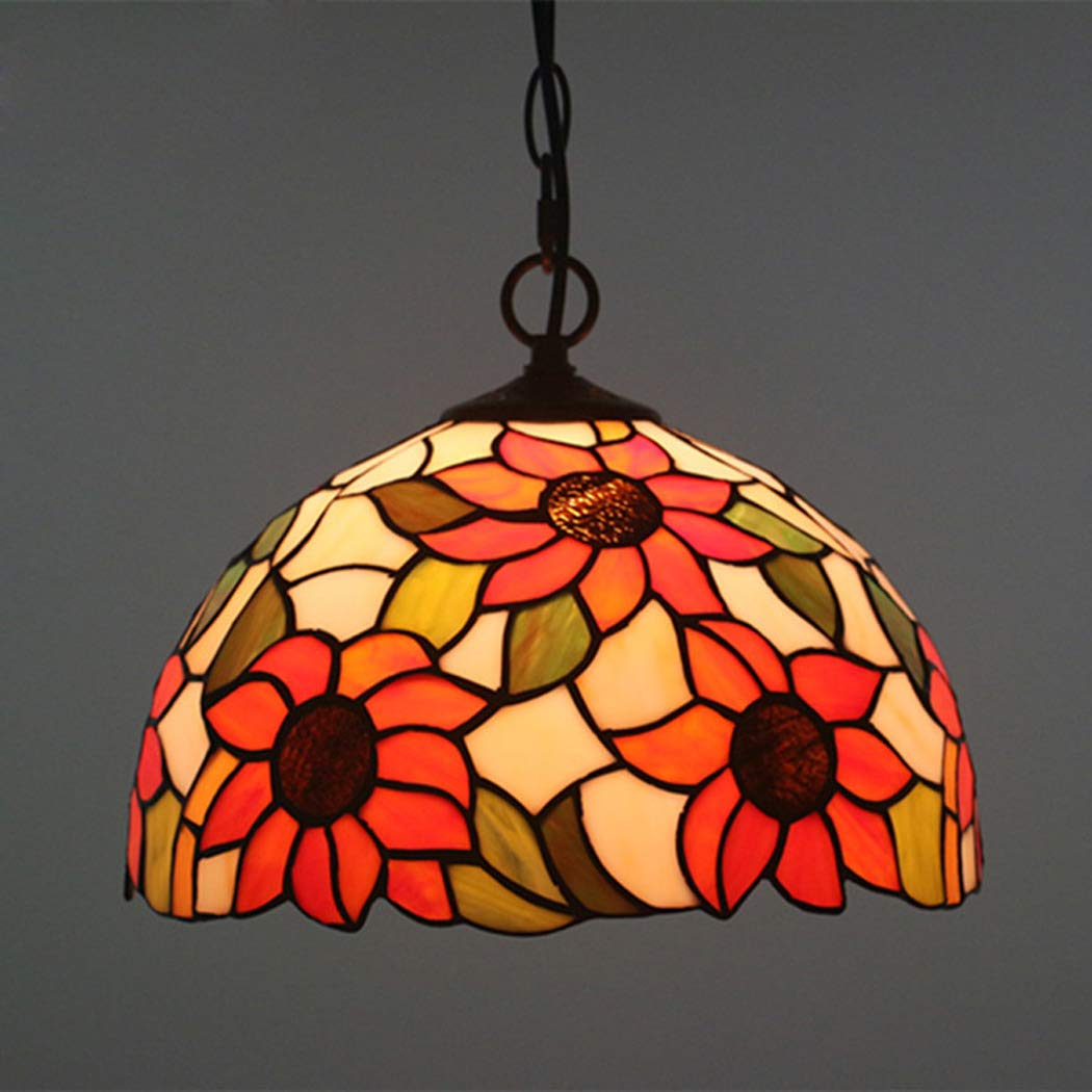 HPTHLY Tiffany Pendant Light Idyllic Sunflower Stained Glass Vintage Hanging Lamp Chandelier For Dining Room Bedroom Living Room Corridor Aisle Ceiling Fixture,40Cm Co(30Cm-A)