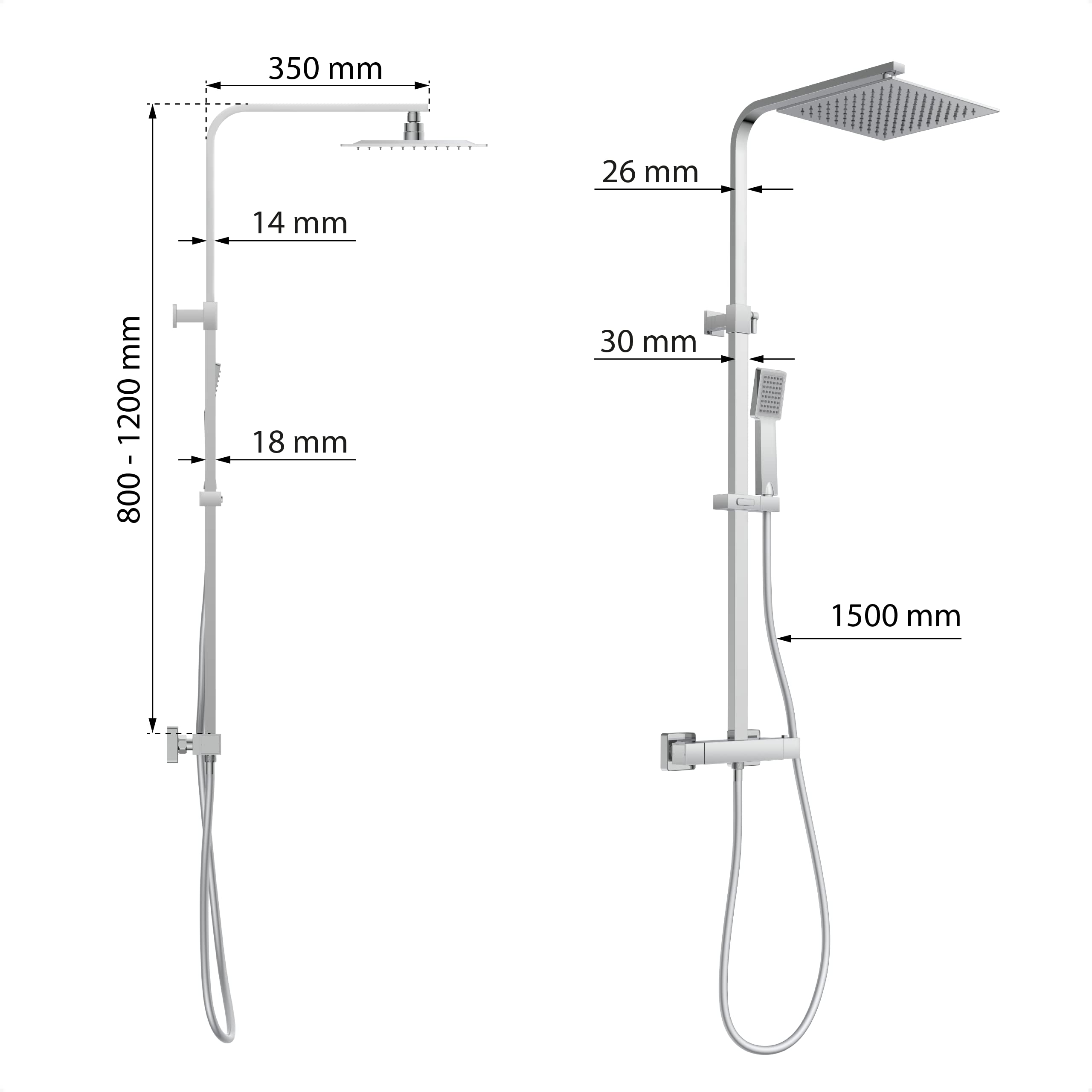 EISL DX1104CST Calvino-Sistema, Set Completo con doccetta Pioggia con Staffa a Parete e termostato, Colonna Doccia, Finitura cromata