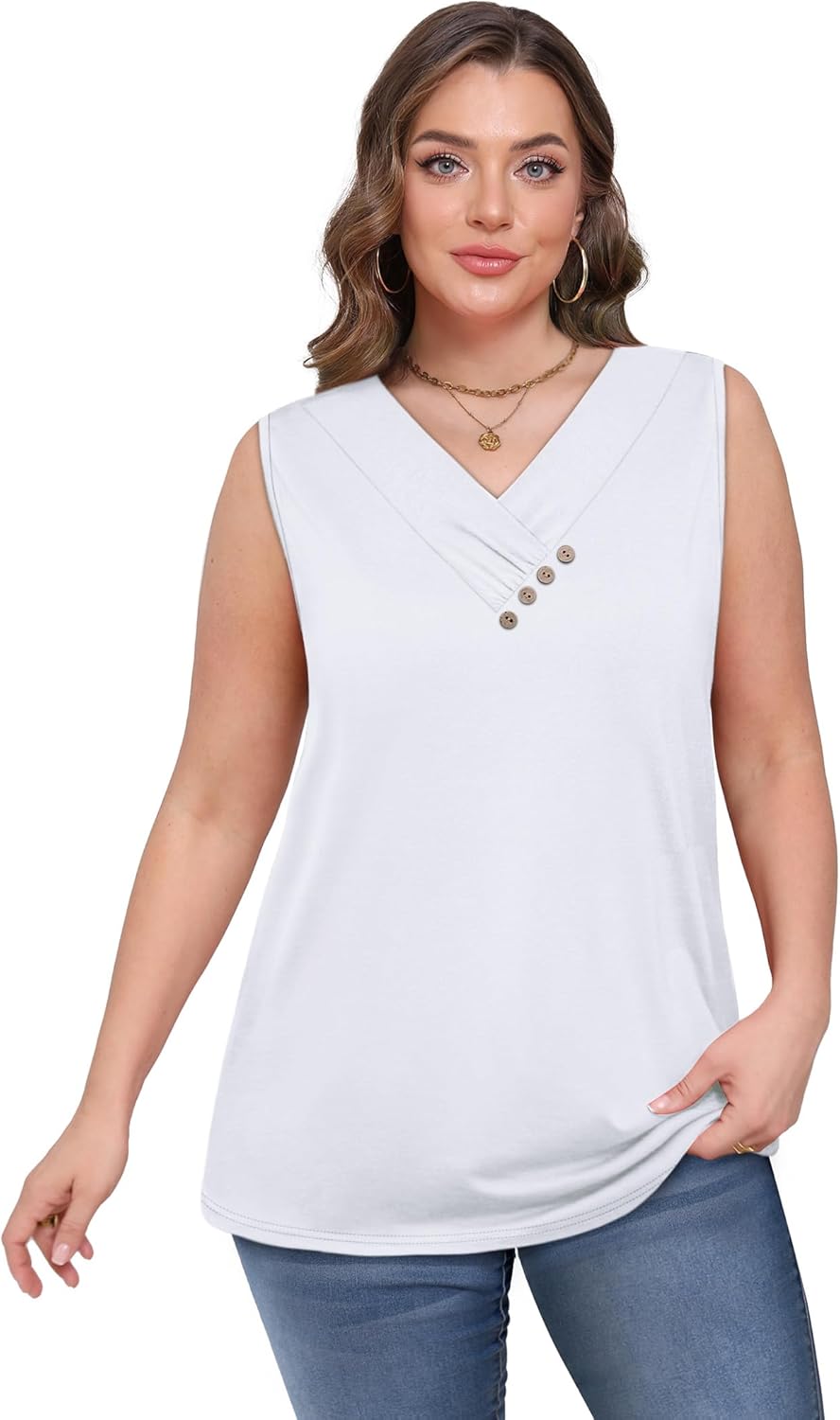 Sampeel Tank Top for Women Summer Button Down V Neck T Shirts Sleeveless Loose Fit Fashion Tops 2026 - Image 5