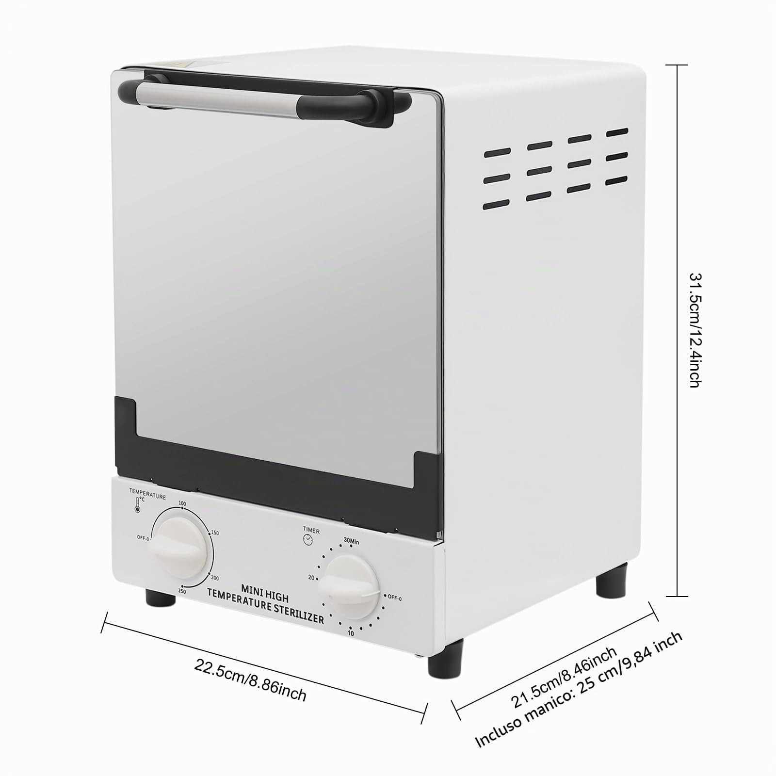 Sterilizzatore da 12 l, sterilizzatore ad alta temperatura 0-250 °C, disinfettante 1000 W, sterilizzatore per salone di bellezza spa, sterilizzatore ad aria calda con 3 tubi a infrarossi