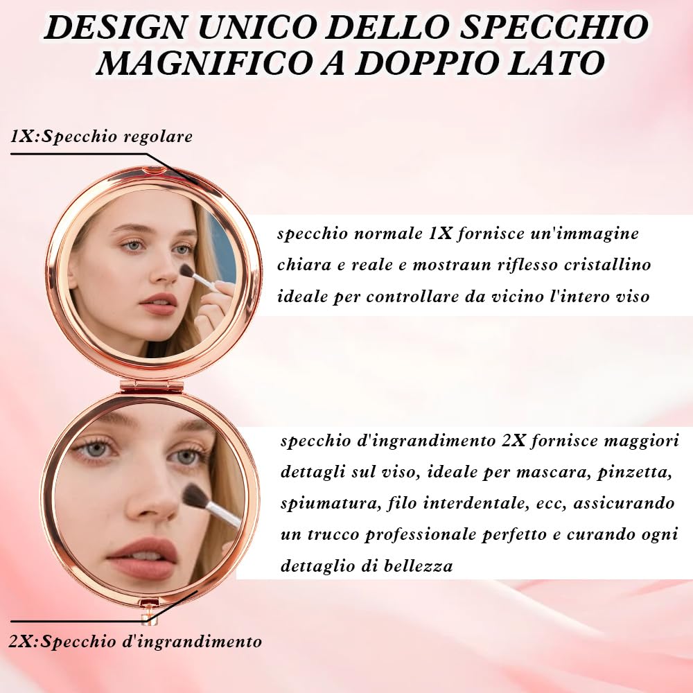 Regalo 18 Anni Ragazza Compacta Specchio Trucco, Idee Regalo Donna Compleanno Specchio Compacto Regali per Sorella Figlia Amica Natale, Regali per Compleanno 18 Anni Ragazza, Ingranditore x1 / x2