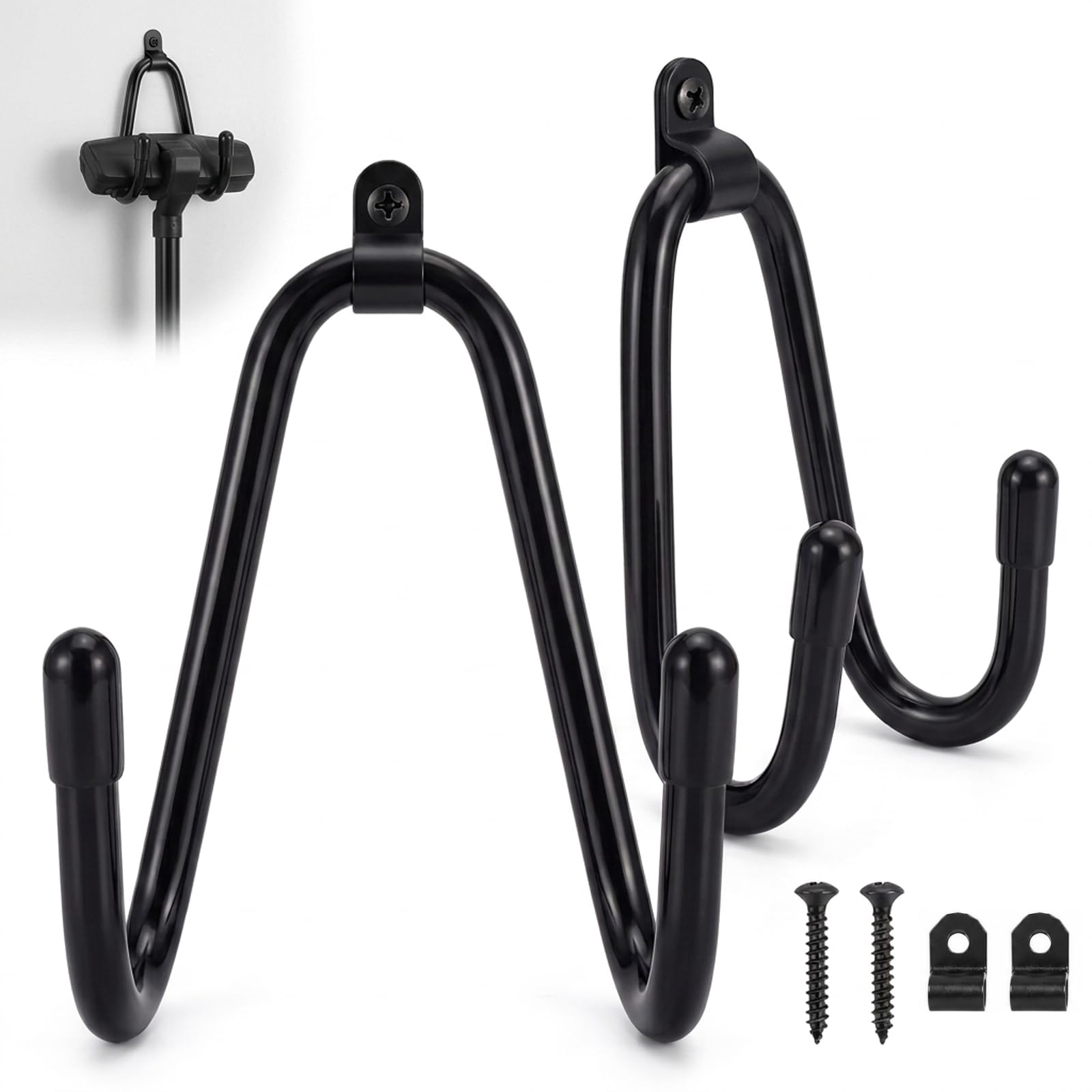 PAXQNVTR 2 Pack Vacuum Cleaner Hose Holders, Wall Mounted Adjustable Storage Hooks for Vacuum Heads, Wands and Accessories, PVC Coated Iron Organiser for Garage, Utility Room and Cupboard