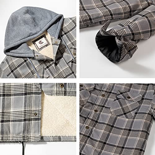 Image of COEVALS CLUB Men's Flannel Shacket Casual Button Snap Sherpa Quilted Lined Premium Jacket Shirts