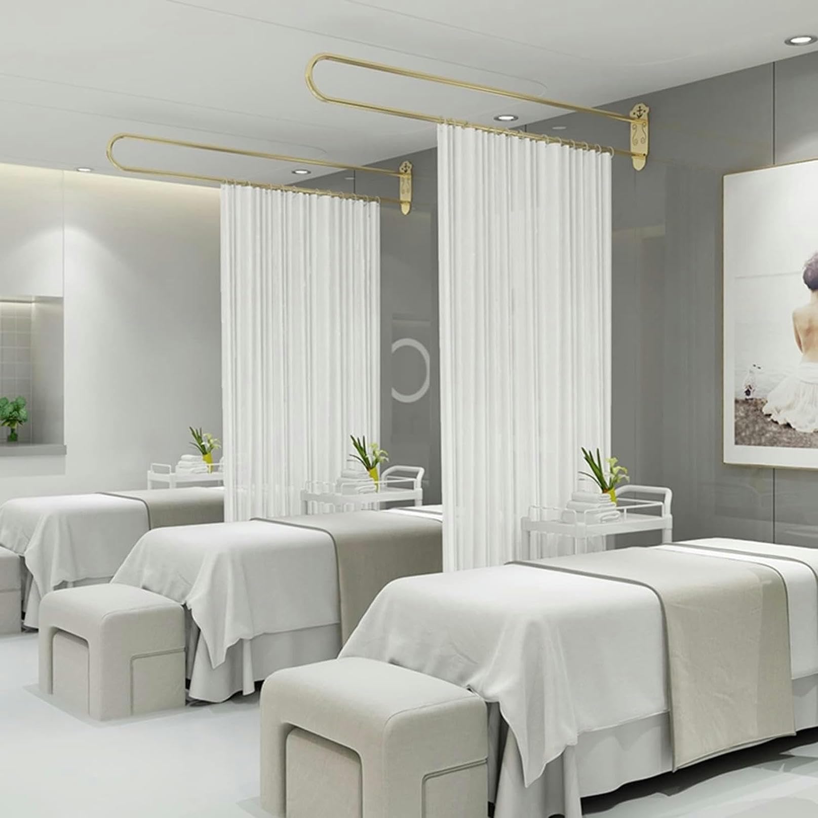 Rideau de séparation pour lit de beauté et salon avec tringle de support