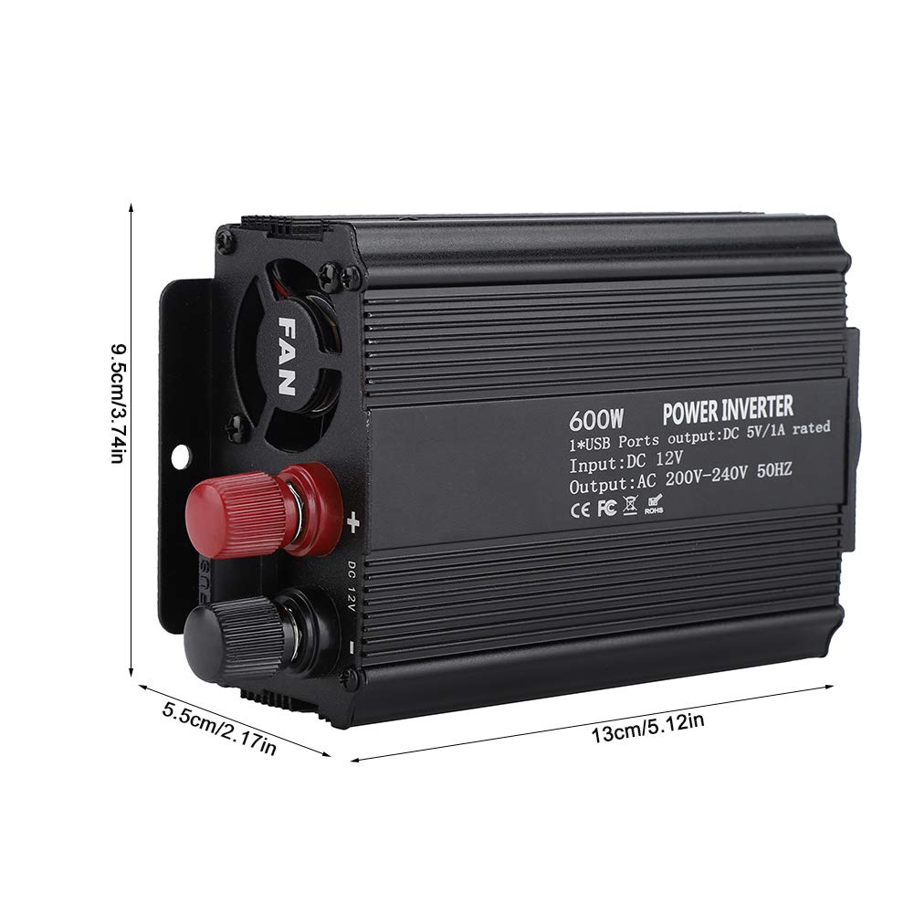 Inversor, inversor solar de 12 V, convertidor de 220 V, 600 W de potencia, puerto USB, enchufe multifunción, 600 W de potencia continua, inversor para coche, inversor de destino. Inversor inteligente.