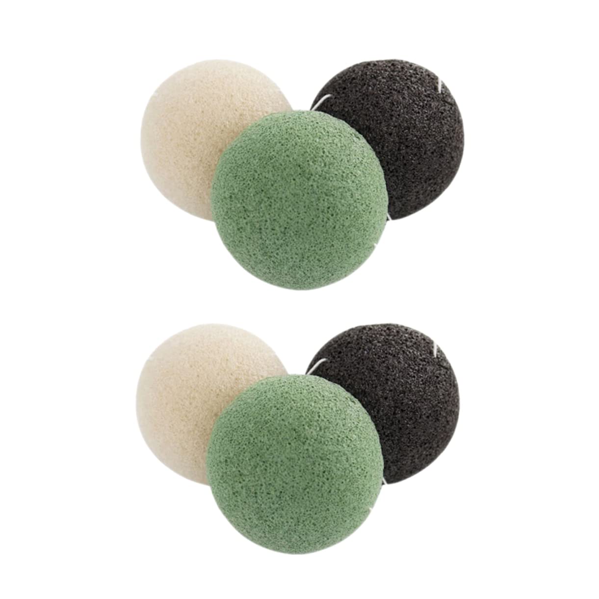 PartyKindom 6Pcs Round Cleansing Sponges Washing Puff Black Green White for Gentle Exfoliation Vegan Facial Care Sponges