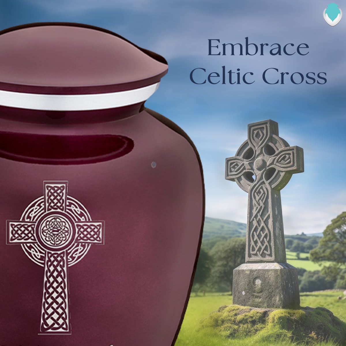 Geturns - Small Personalized Celtic Cross Cremation Urns for Human Ashes I Cherry Purple Funeral Urn for Men and Women I Holds up to 44 Cubic Inches