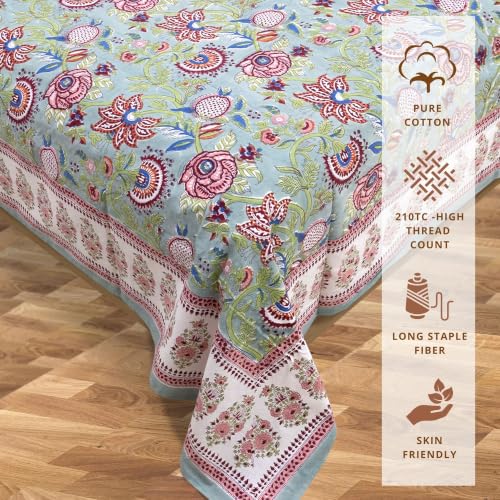Image of TOAI Hand Block Printed Bedsheet | Bed Spread Flatsheet Bed Sheet | Pure Cotton | Queen Size 90 inchx108 inch | 210 TC Luxury Cotton | 2 Reversible Pillow Covers |Rangeela Bagh