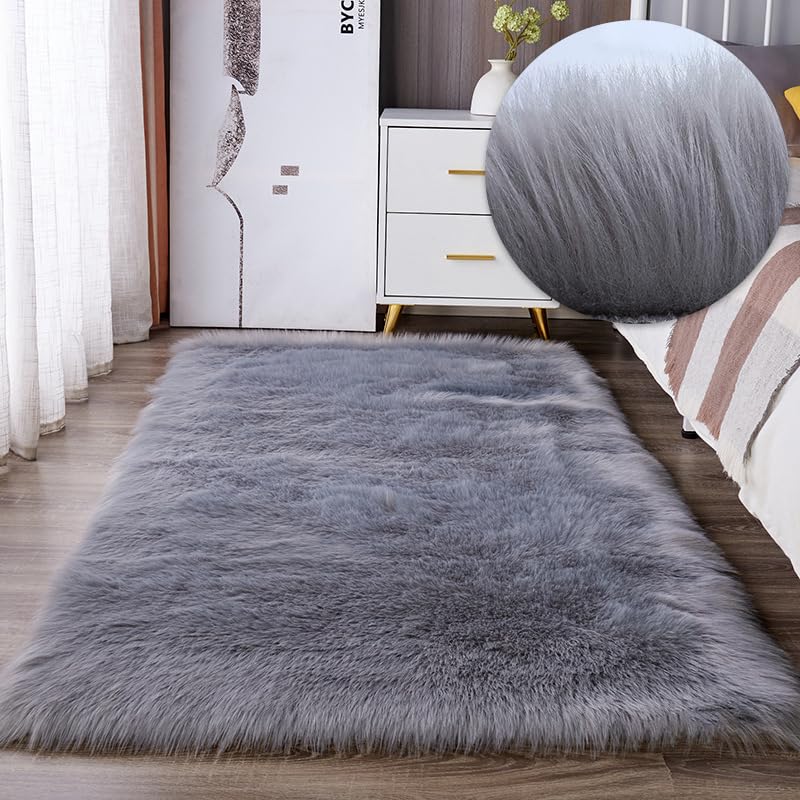 Tapis canapé fourrure artificielle 120x180 anti-sol froid grand tapis ovale laine synthétique
