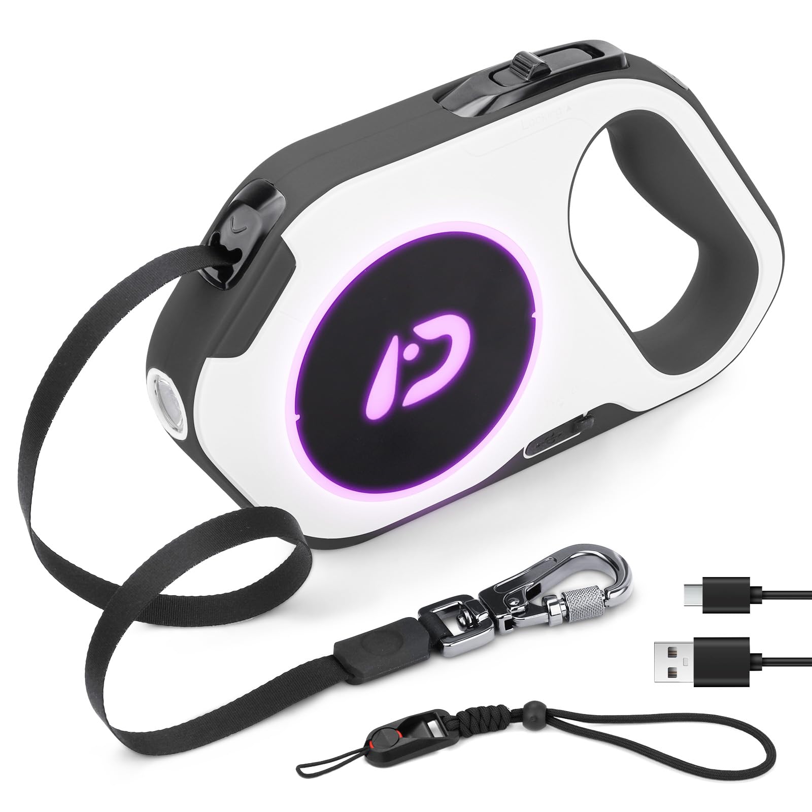 DAISTERN de BSWAY Correa Perro Extensible 5m, Correa Retráctil para Perros con Luz LED Recargable, para Paseos Nocturnos, Correa Antienredos para Perros Grandes, Medianos y Pequeños hasta 40kg