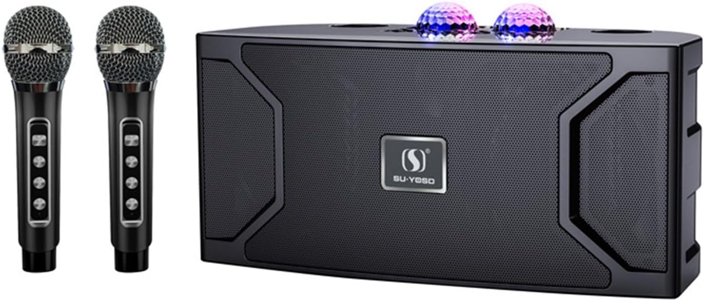 Karaoke Machine, ACHAS Portable Bluetooth Karaoke PA Speaker System with 2 Wireless Microphones & Led Light, Home Singing Machine for Indoor Outdoor Party, Family Party (Black), YS-211