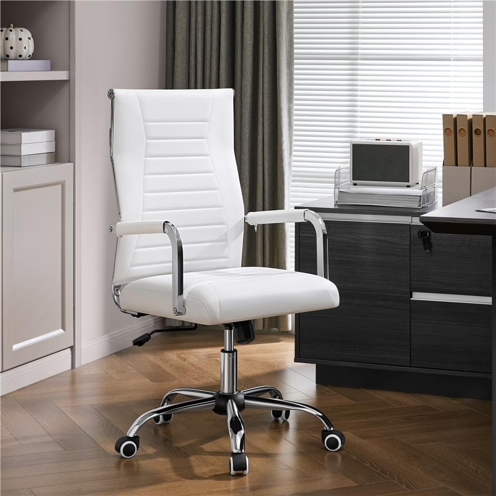 Yaheetech Silla de Oficina Silla con Respaldo Alto Silla para Hogar Oficina Silla Ergonomica Tapizada PU Capacida de Carga 136 KG