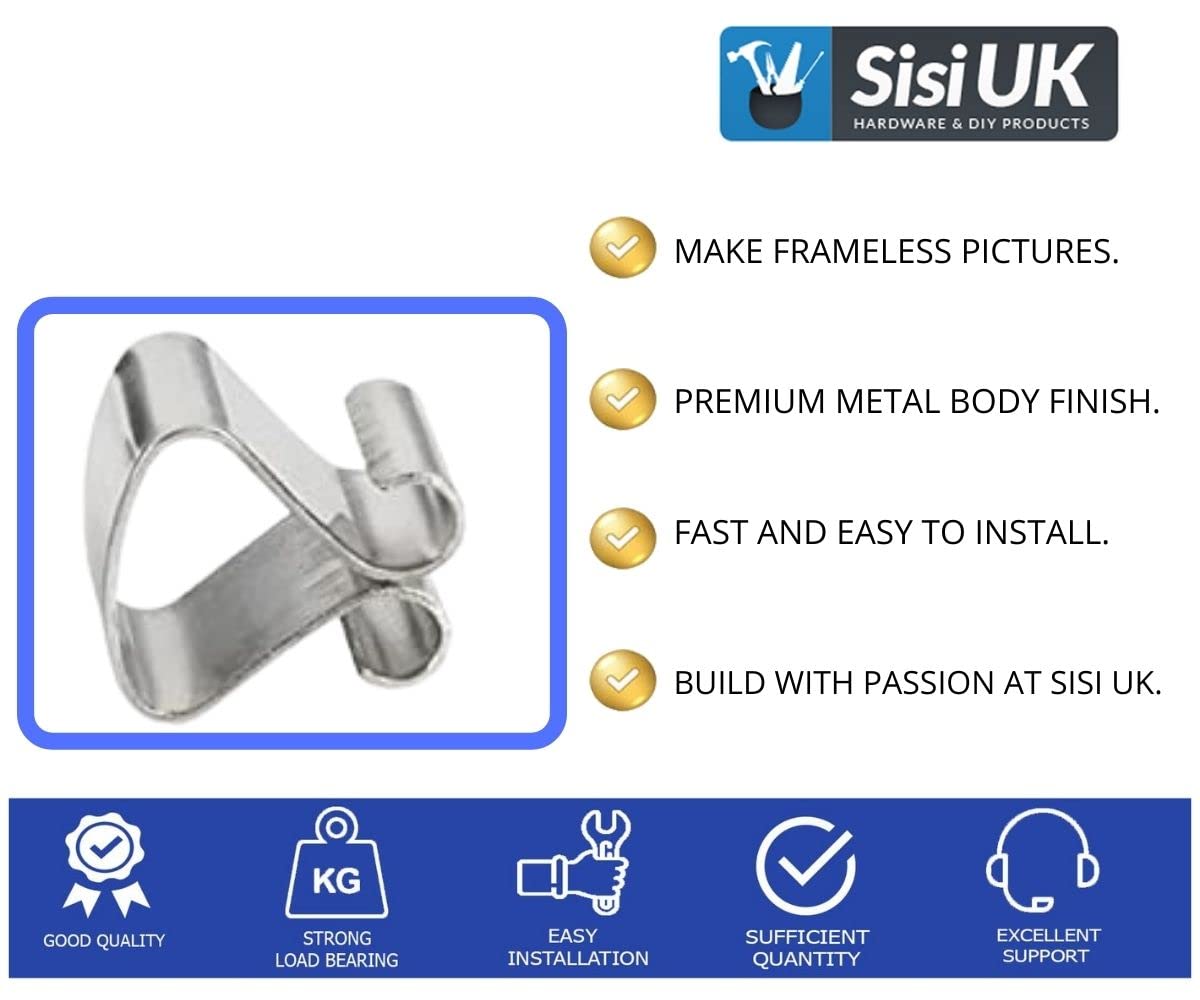12 x Clips sans cadre 7mm Style français Plaqué argent chromé Supports de cadre photo Crochet de suspension (Comprend 2 leviers réutilisables pour l'installation)
