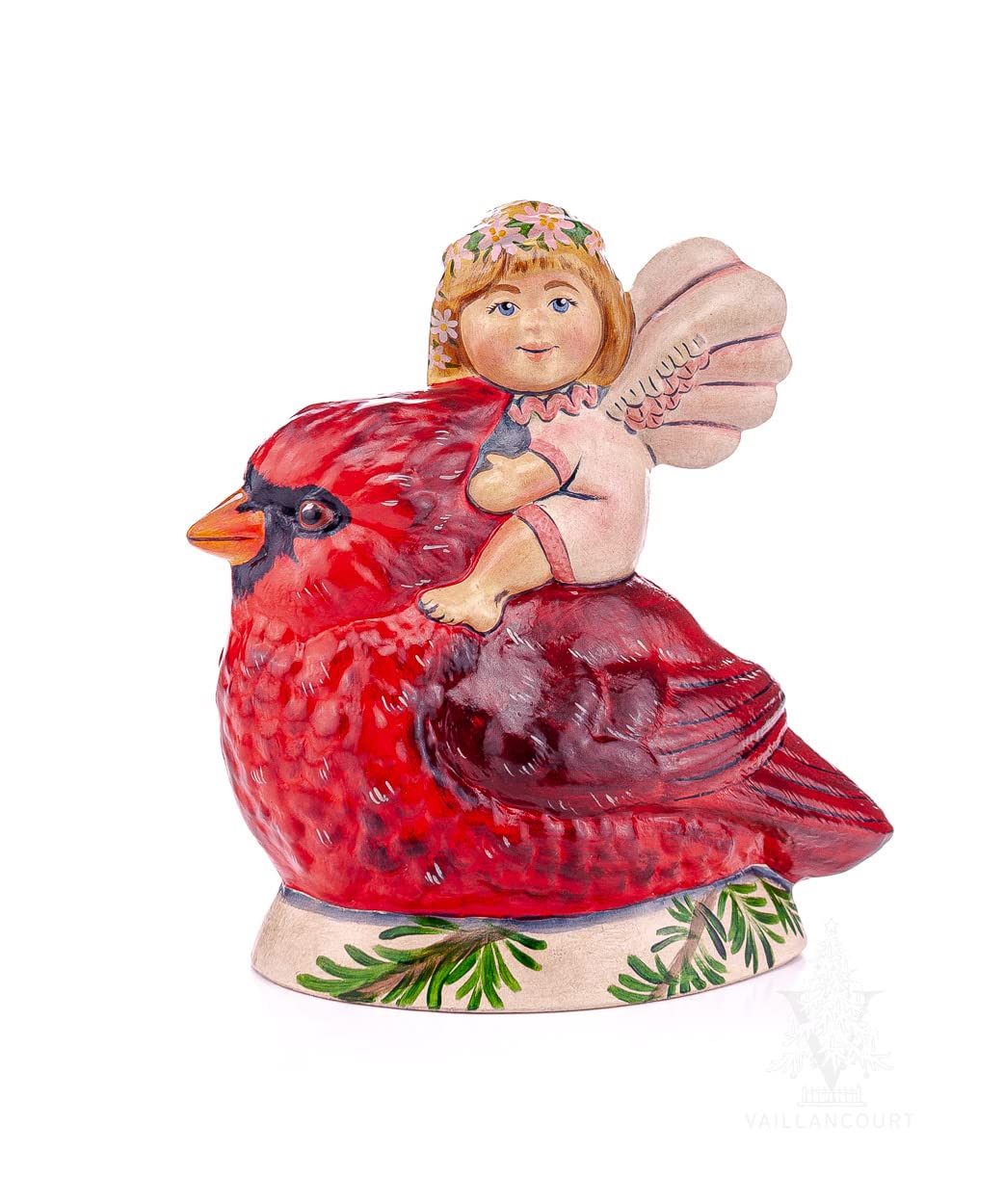 Vaillancourt Folk Art Angel Taking Flight on Cardinal