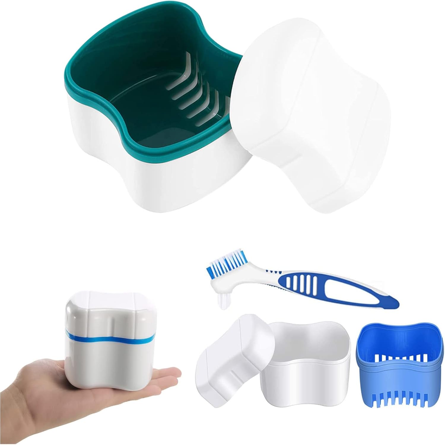 Denture Bath Case Denture Cleaner Brush Denture Toothbrush, Denture Cup