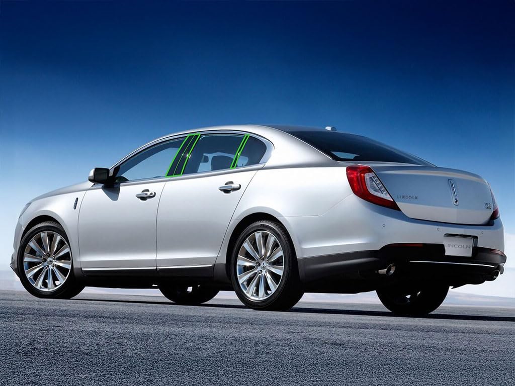 Rvinyl Pillar Post Pre Cut Window Trim Kits in Gloss Black Compatible with Lincoln MKS 2009-2016 - Adhesive Backs