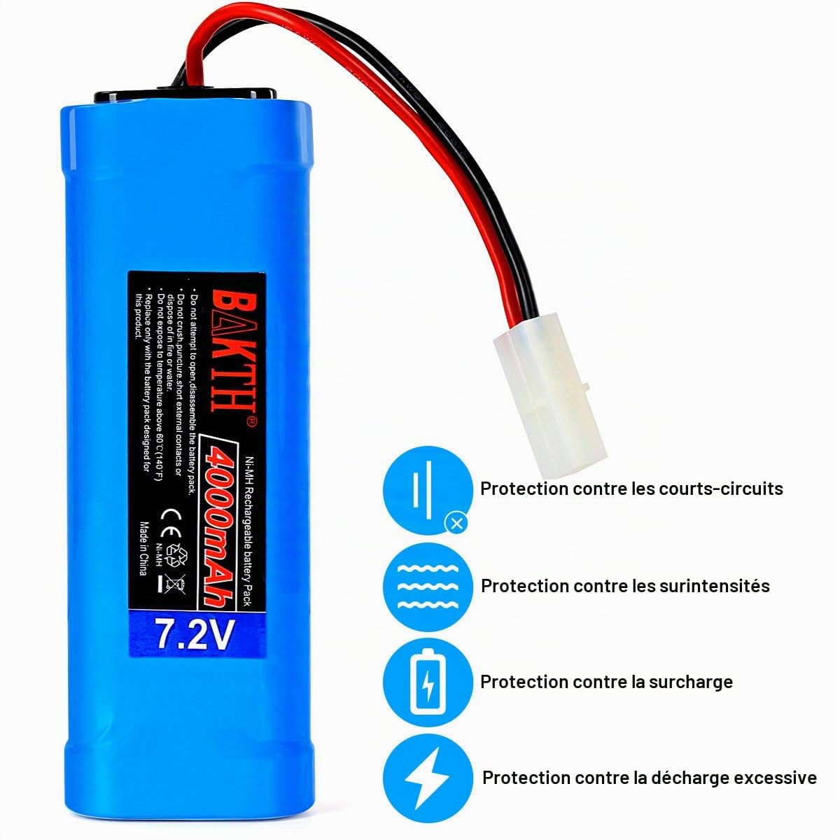 BAKTH 7.2V 4000mAh NiMH Pack de Course de Batterie RC pour Les Voitures modèles, Avions, Robot (Jouet), Pack de Batterie Haute Performance RC + Coaster comme Un Cadeau