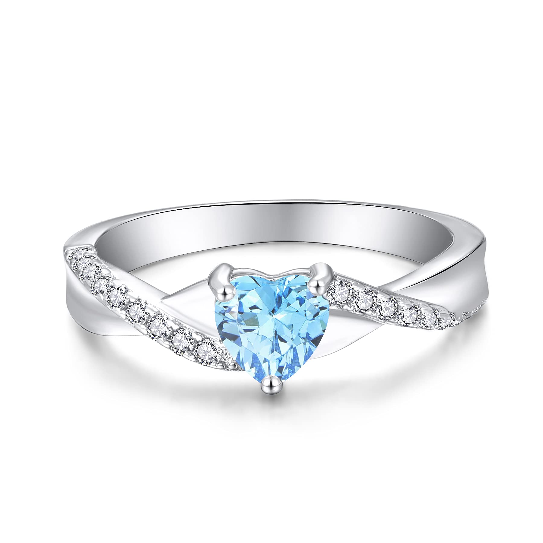 YL Verlobungsring Herz 925 Sterling Silber 12 Geburtsstein Zirkonia Kreuz Unendlichkeit Solitaire Ehering Ring für Braut Damen