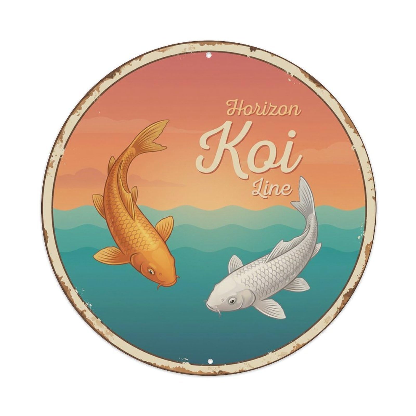 Koi Fish Horizon Line Waters Sunset Sky Distant View Metal Tin Sign