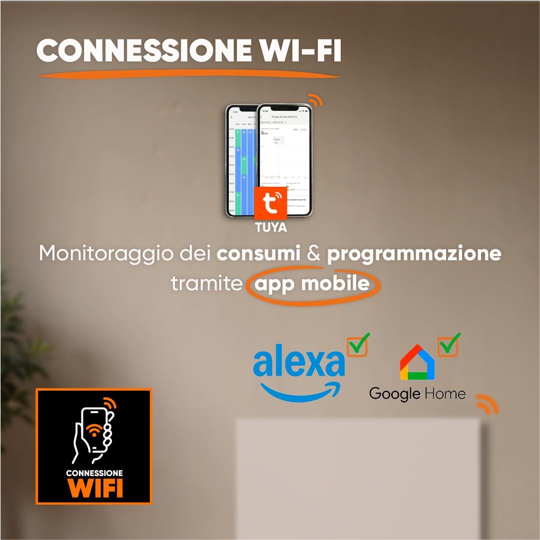 BESTHERM - Radiatore elettrico fisso collegato WIFI inerzia secca ceramica 1500W Bestherm ILLO CONNECT orizzontale bianco