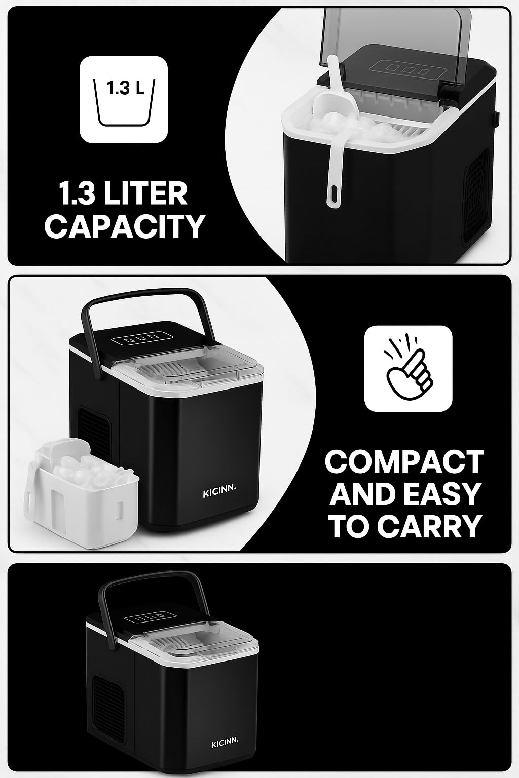 Machine À Glaçons De Comptoir - Prête En 5 Minutes, 14 Kg En 24 H | Machine À Glaçons Portable Autonettoyante Avec Pelle Et Panier Pour La Maison Et La Cuisine - Noir