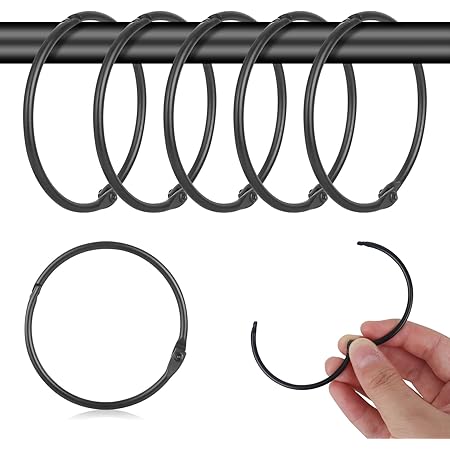 Caianwin 20 Stück Gardinenringe Mit Clips - Metall Vorhangringe 32mm Schwarz