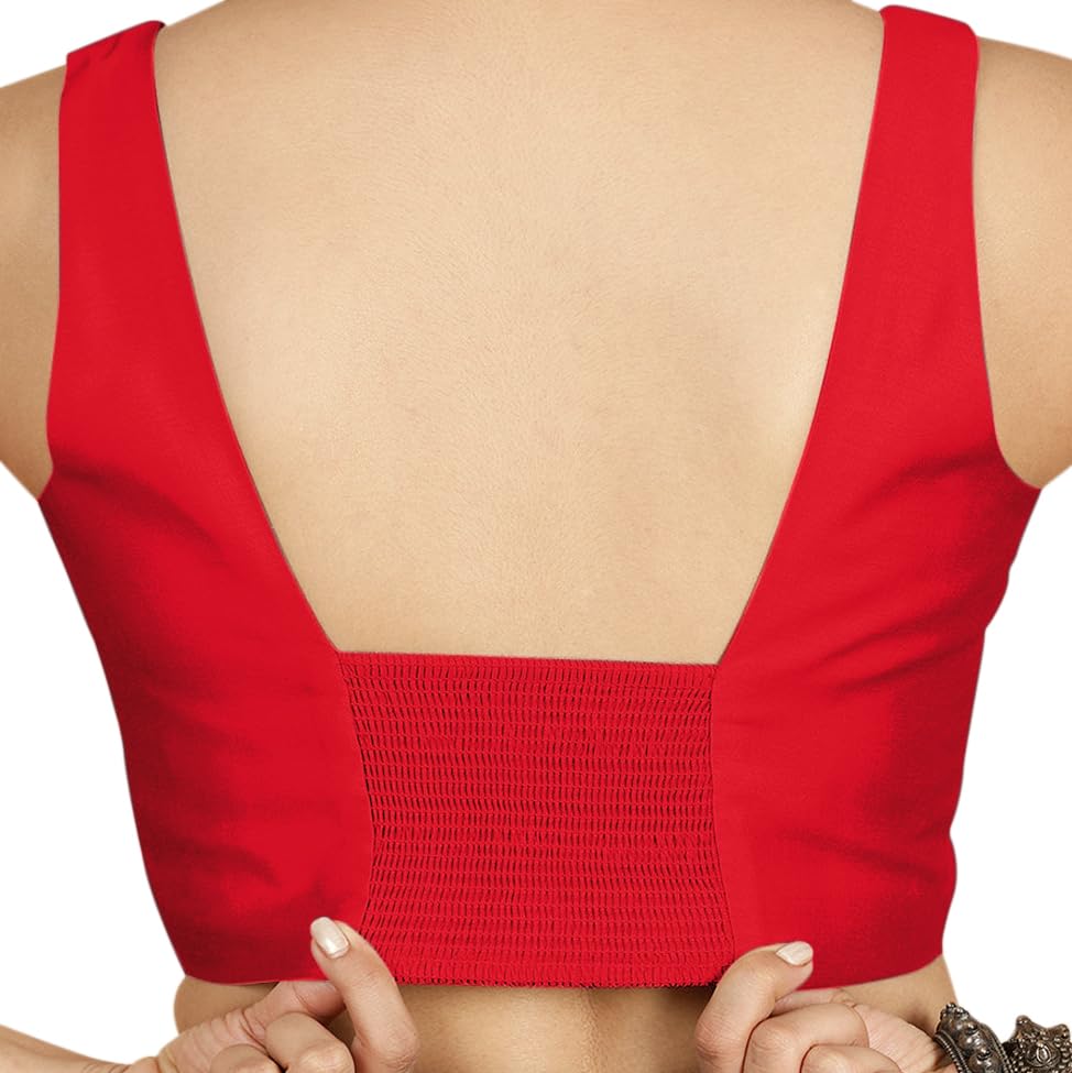 Chandrakala Sleeveless Stretchable Blouses for Women Sarees with Back Side Elastic, Readymade Crop top Choli (B221-P)4