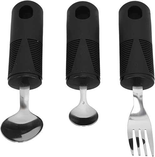 Miniatura 9 de YUYTE Special Supplies - Juego de utensilios adaptativos de 3 piezas, sin peso, asas antideslizantes para temblores de manos, artritis, parkinson o