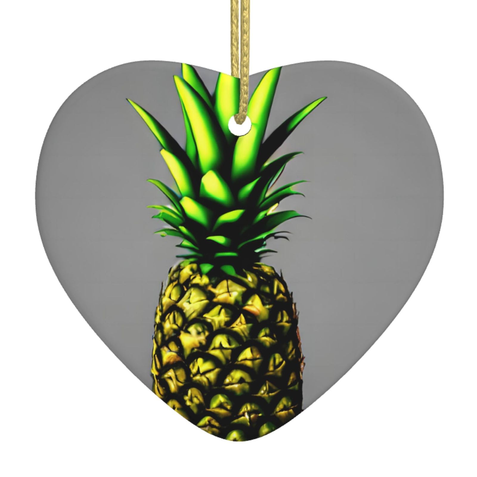 Cartoon Pineapple Ceramic Christmas Heart Pendant with Silk Thread, Christmas Tree Home Decoration