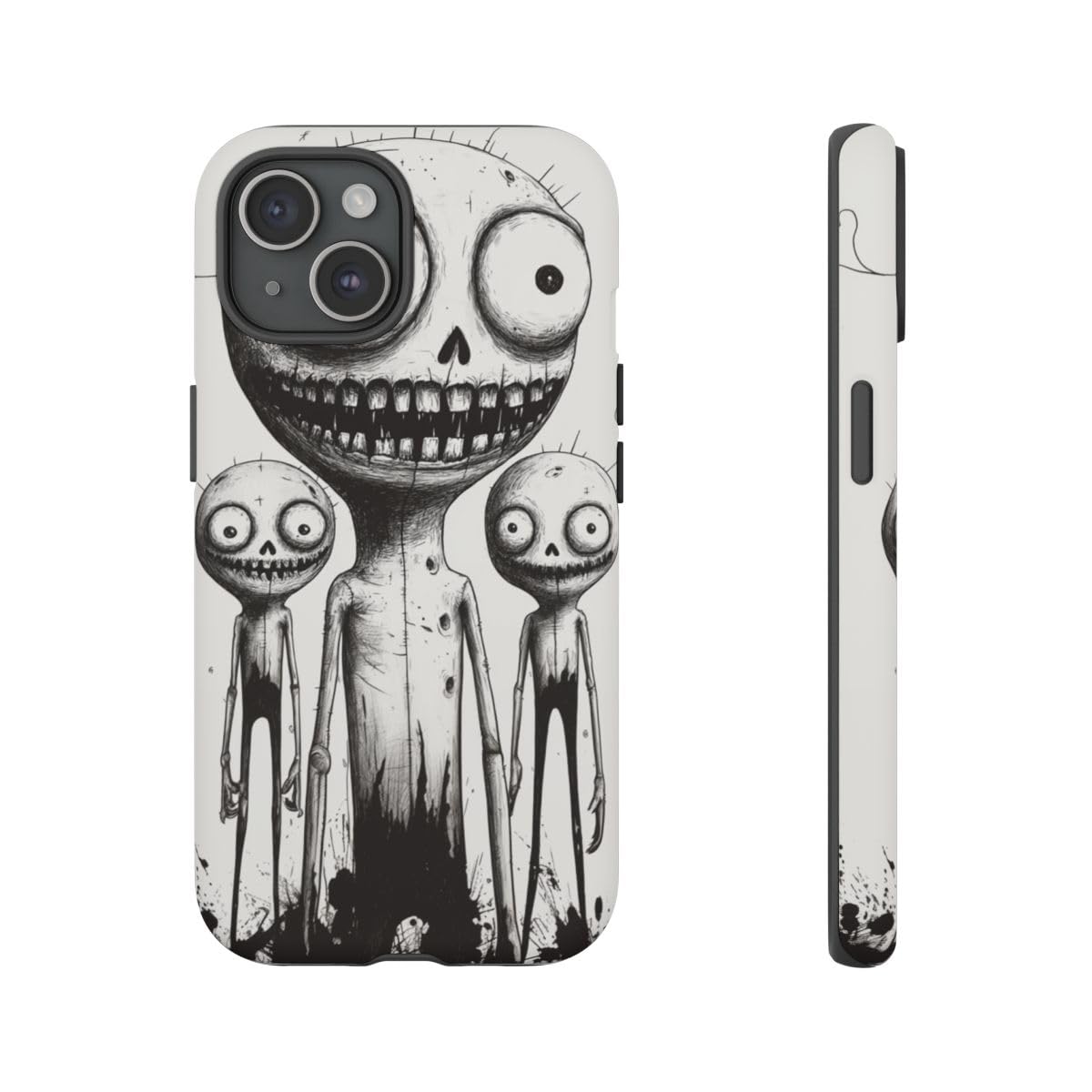 Coque rigide mate iPhone 15 Noir Slimy Monster Trio design