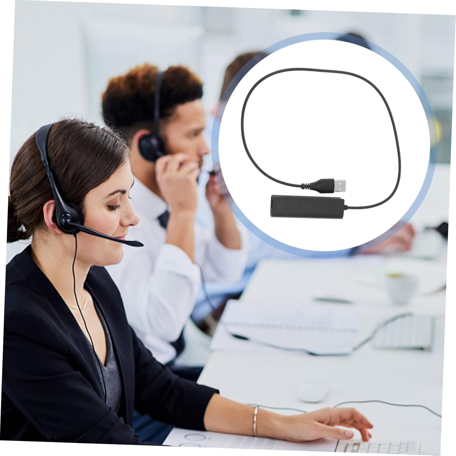 MERRYHAPY 2pcs USB Female Adapter Cable for Headsets Convert to USB for Laptops Tablets Lightweight Portable Headset Adapter for Skype and Conference Work