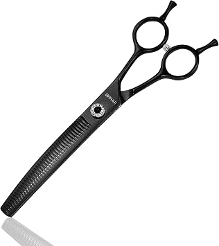7" Professional Curved Thinning Scissors for Dog Grooming Sharp Blades Blending Shears Dog Grooming Scissors Japan 440C Stainless Steel Smooth Motion & Fine CuttingBlack