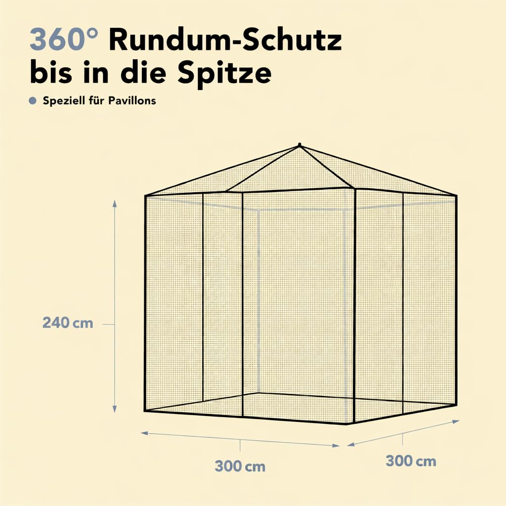 Moskitonetz für Pavillon 3x3m schwarz – Mückennetz Outdoor XL