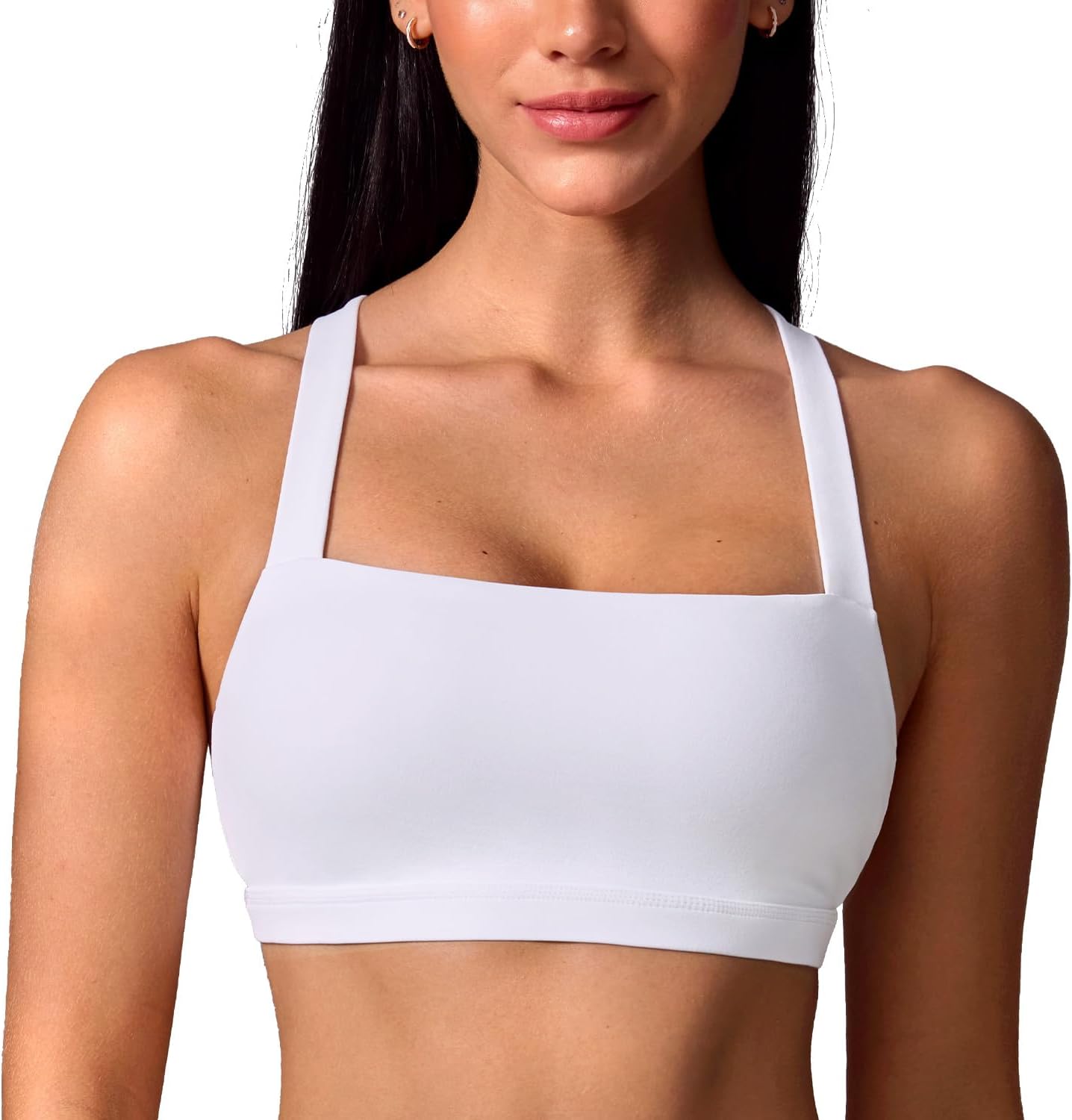 INGIA Women's Square Neck Sports Bra Strappy Criss Cross Wide Straps Workout Padded Cami Yoga Bra Gym Pilates Top