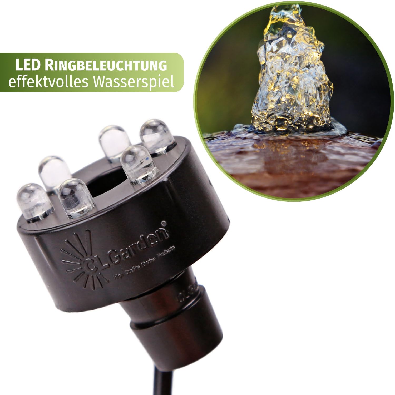 CLGarden Solar Springbrunnenpumpe NASP4-S Set mit Akku LED Beleuchtung Schlauch Pumpe für Springbrunnen Quellstein Garten Brunnen 500 l/h 12V