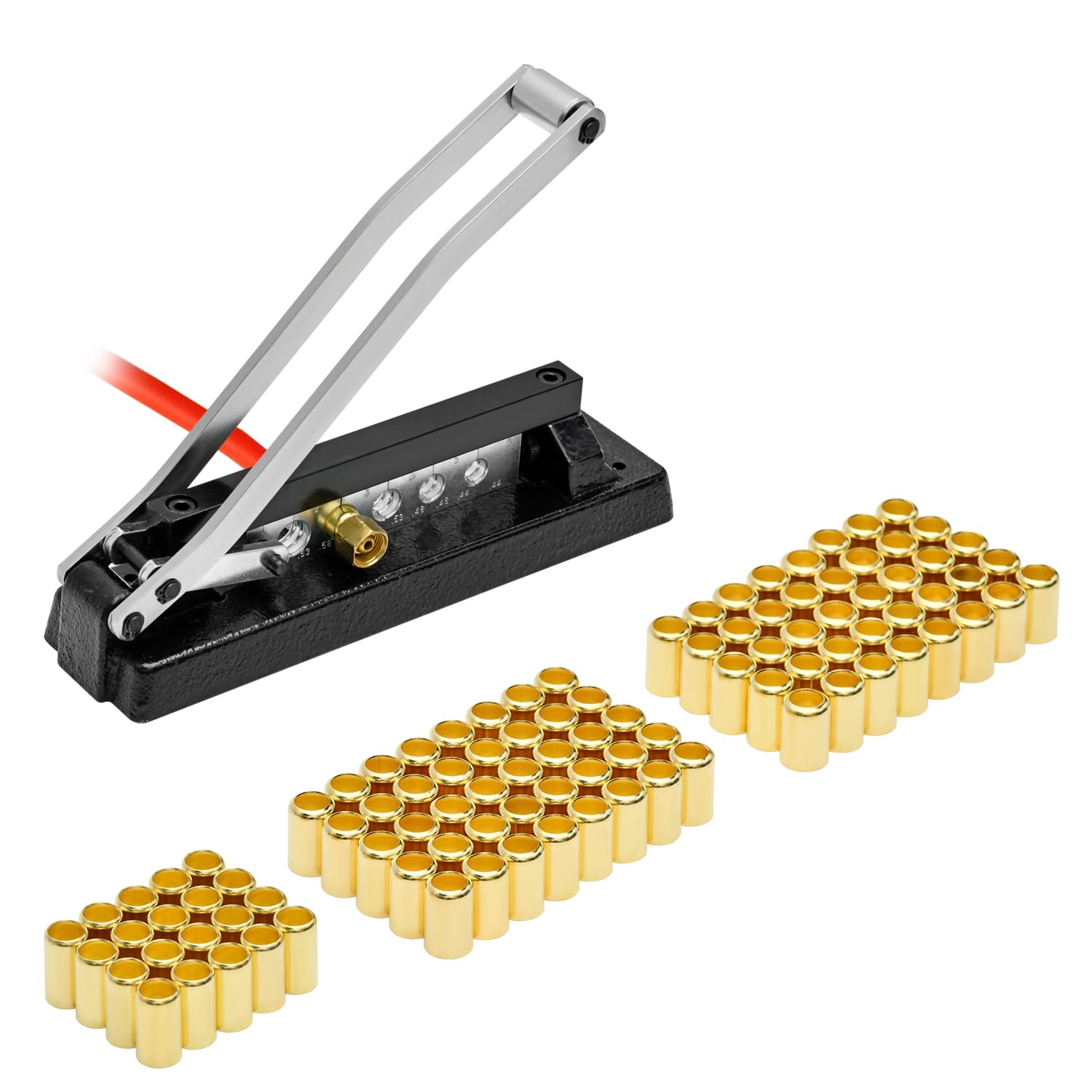 CAMPFIRE Heavy Duty Bench Hose Crimper Kit with 50pk Ferrules 0.593" ID & 0.625" ID and 20pk Ferrules 0.525" ID, Crimping Tool for 1/4, 5/16, 3/8 Inch