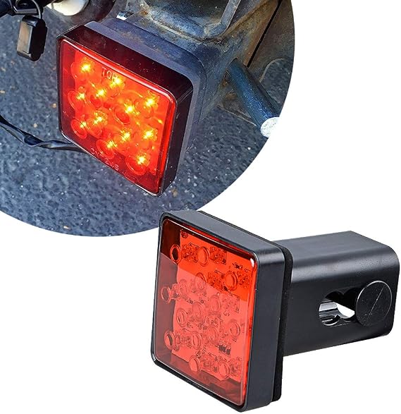 Anzio Red Lens Light 15 LED Super Bright Brake Light Trailer Hitch Receiver Cover Compatible with Towing Hauling 2 inch Standard Size Receiver Compatible with Truck SUV RV