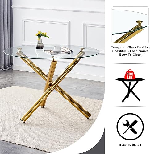 Miniatura 5 de Mesa de comedor redonda, mesa de comedor moderna de mármol de 40 pulgadas para 4, mesa de mármol de imitación blanca y patas de metal negro, Mesas