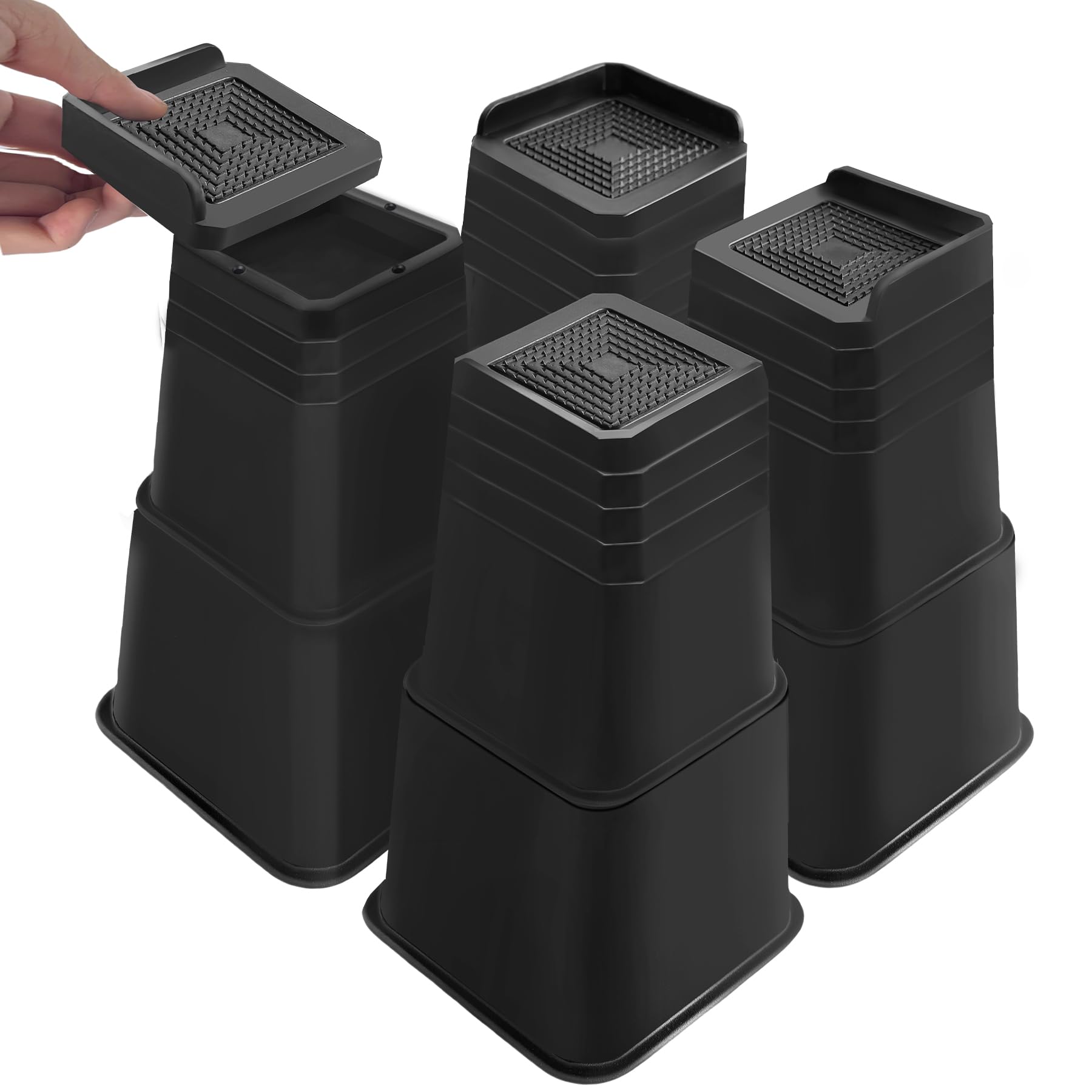 shouwuhho Bed Risers 12 inch Heavy Duty, Oversized Furniture Risers Support up to 6,000 Lbs for Sofa Table Couch Chair Leg Frame Dorm (4 Pack, Black, 12 inch)